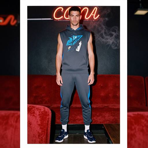 Confident Man in Neon-Lit Athletic Wear