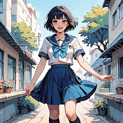 Anime Girl in Japanese School Uniform