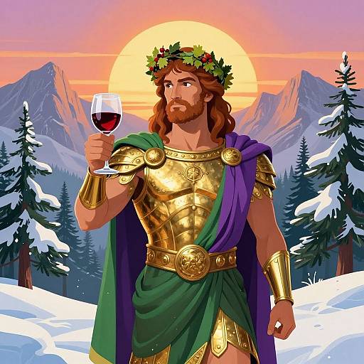 Dionysus in Golden Armor at Sunrise