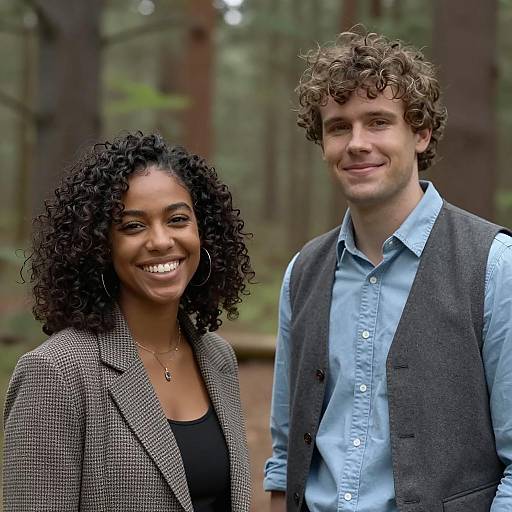 Joyful Couple in a Blurred Forest