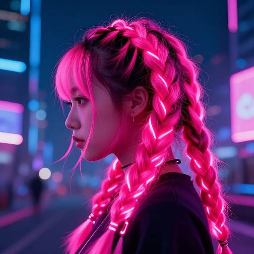 Neon Pink Braids in Cyberpunk City