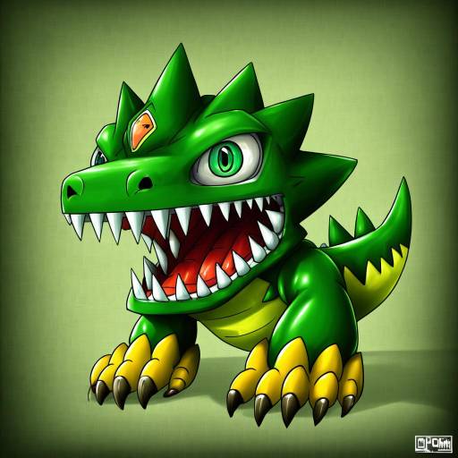 Illustration of Agumon, digimon in the style of Okama