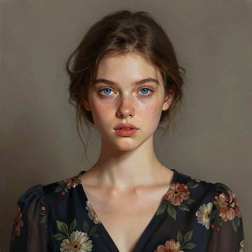 Stylized Portrait of Woman in Floral Blouse