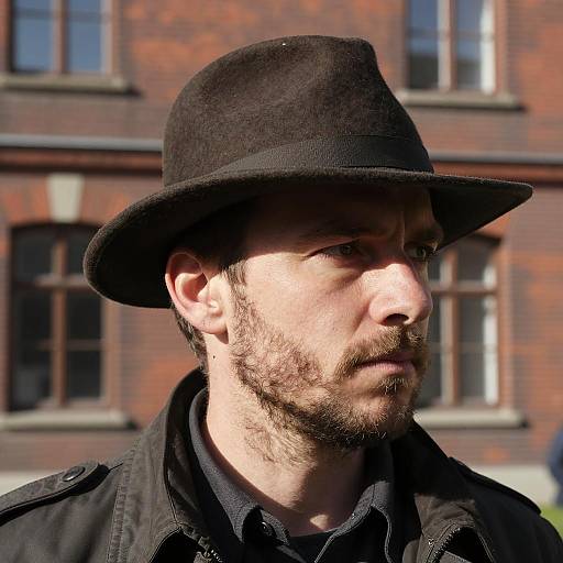 Rugged Man in Sunlit Urban Setting