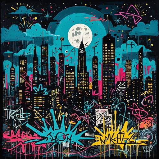 Vibrant Abstract Cityscape Inspired by Basquiat Vibrant Abstract Cityscape Inspired by Basquiat