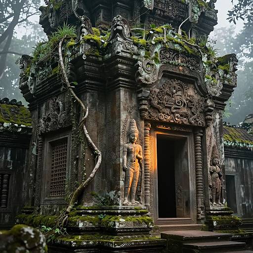Ancient Stone Temple in Moss