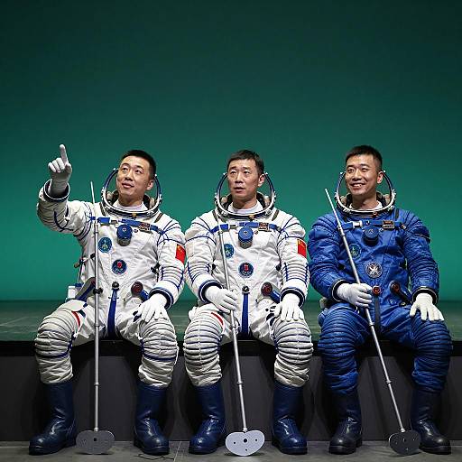 Three Space Men on Stage with Rakes