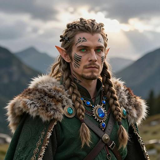 Fantasy Elf Warrior Portrait in Nature