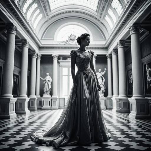 Mysterious Woman in Surreal Museum