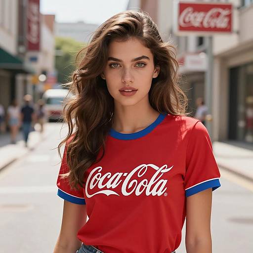 Young Woman in Coca-Cola T-Shirt on Urban Street