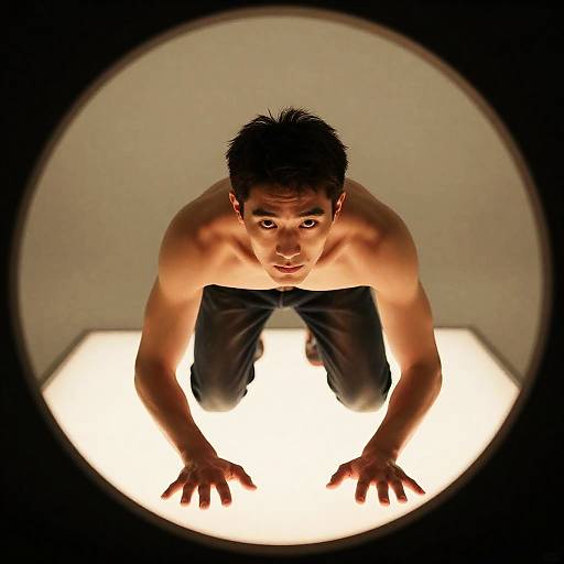 Crawling Man in Glowing Circular Frame