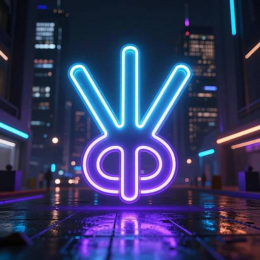 Neon Upside Down Peace Sign in Cyberpunk City