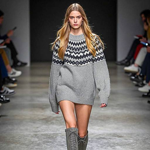 Striking Model in Gray Knitted Fashion