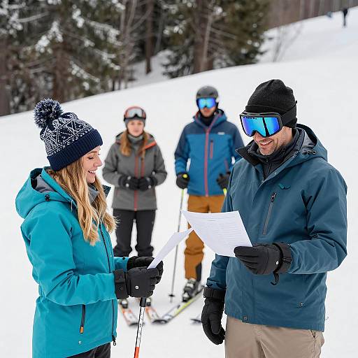 Five Skiers on a Snowy Slope