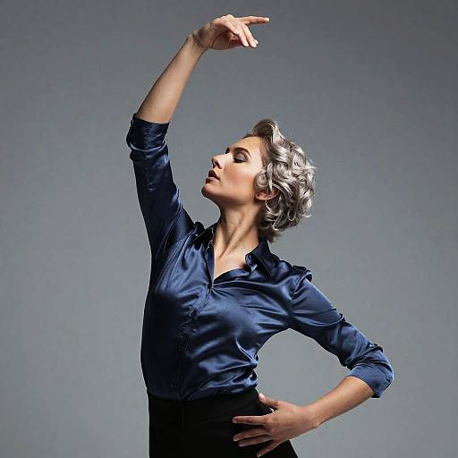 Ash Blonde Dancer in Satin Blouse