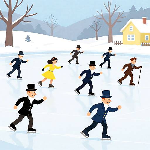 Colorful Cartoon Ice Skating Scene