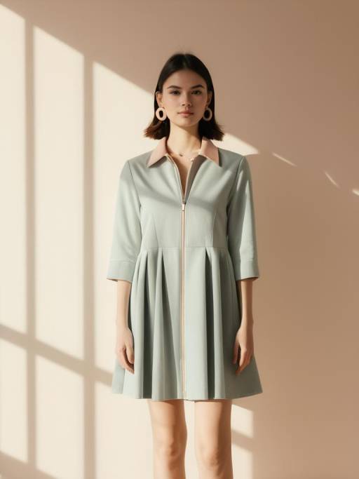 Woman in Preppy Chic Pink Shirt Dress