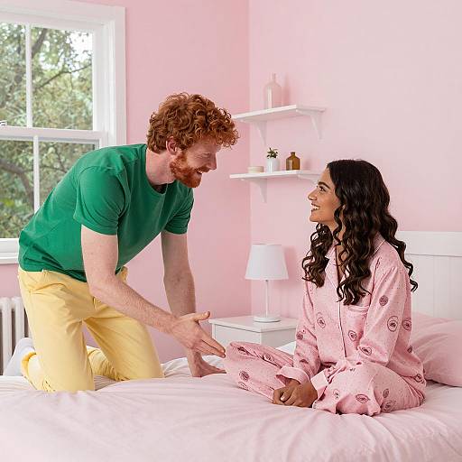 Cheerful Interaction on a Cozy Bed