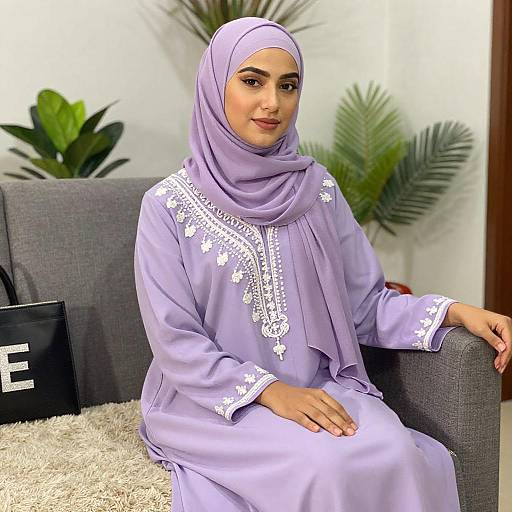 Elegant Woman in Lavender Hijab