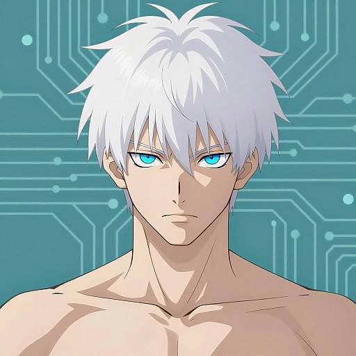 Intense Anime Character with Circuit Background
