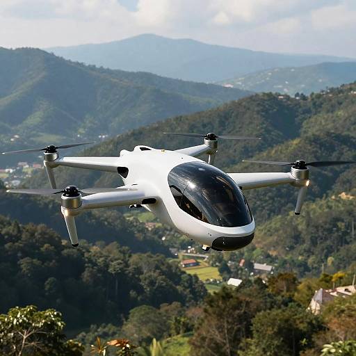 Futuristic Drone Over Mountain Landscape