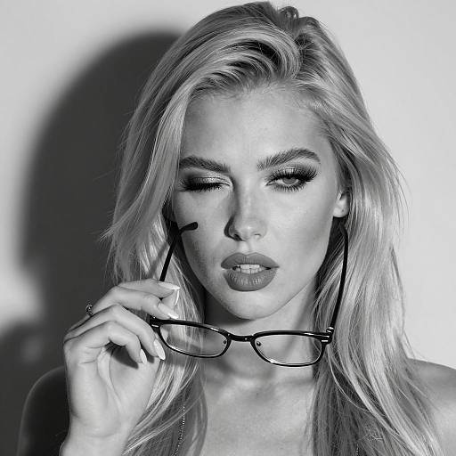 Monochrome Portrait of Blonde Woman with Glasses