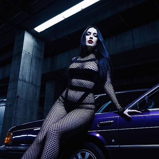 Gothic Fashion Model in Fishnet Dress