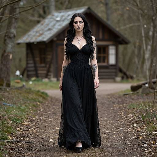 Gothic Woman on Forest Path