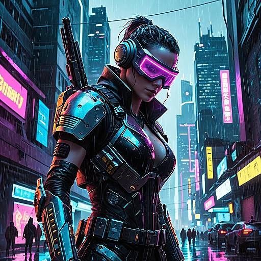 Cyberpunk Bounty Hunter in Neon City