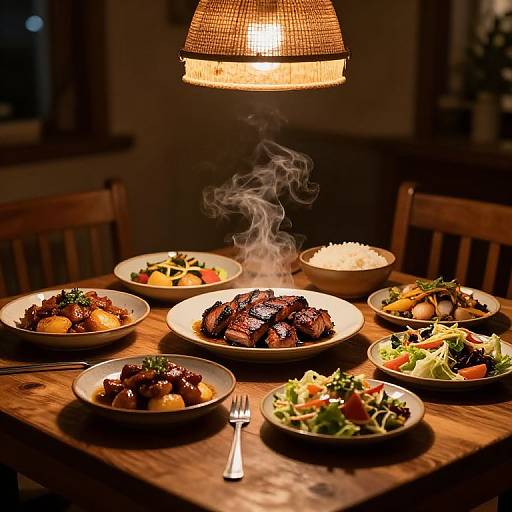 Rustic Feast on Wooden Table