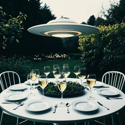 Porcelain UFO Beaming Wine Glasses in Garden