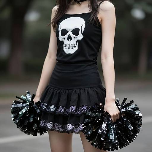 Gothic Cheerleader with Skull Outfit