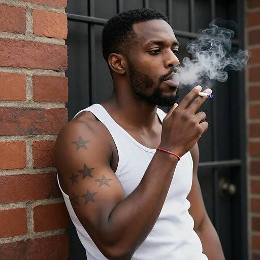 Stylish Man with Tattoos and Cigarette