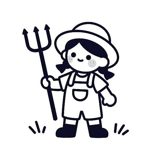 Playful Gardener Teenager Line Art