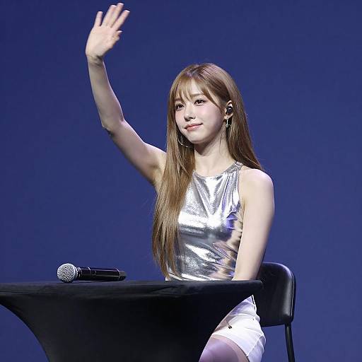 Young Woman Waving at Table