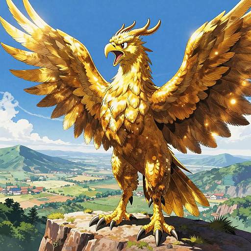 Majestic Golden Griffin on Cliff