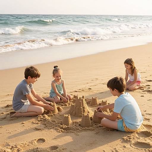 Happy Kids Building Sandcastles