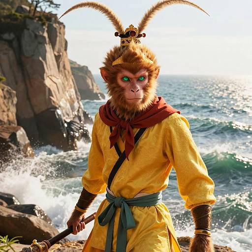Sun Wukong The Monkey King on Seaside Cliffs