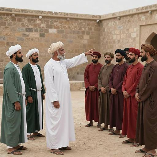 Courtyard Gathering with Bearded Man