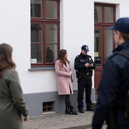 Young Woman and Officer on Cobblestone
