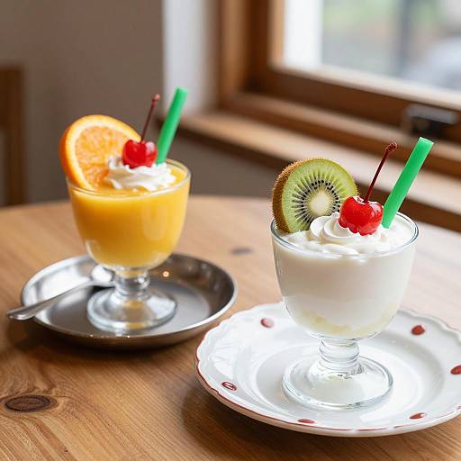Colorful Parfaits on a Rustic Table