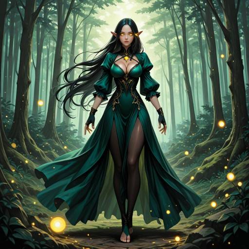 Mystical Elf Woman in Enchanted Forest