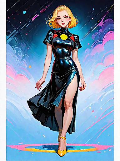 Chic Woman in Black Dress and Yellow Heels