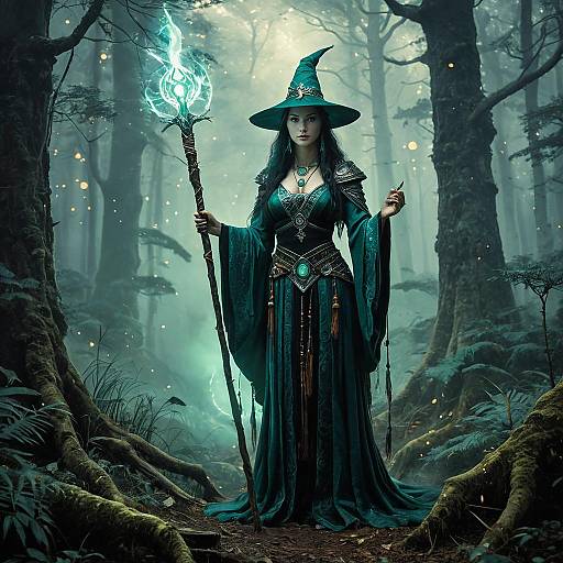 Forest Sorceress with Glowing Staff