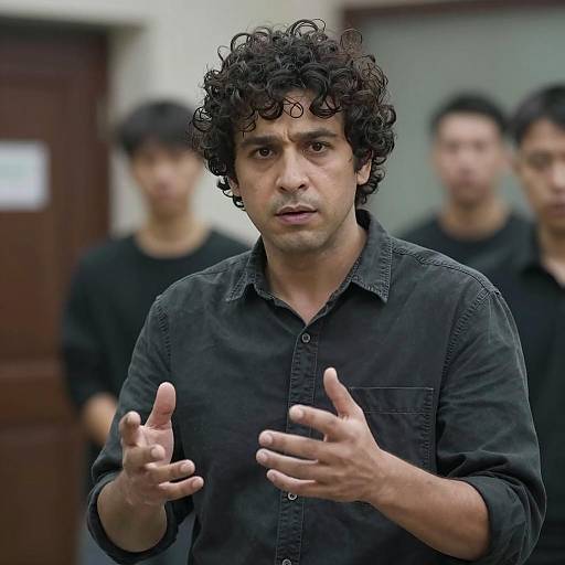 Intense Man Surrounded by Mysterious Figures