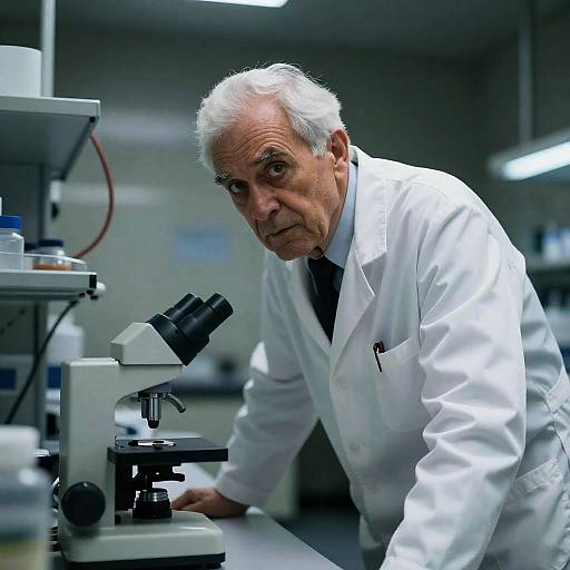 Intense Scientist in Dim Lab Setting