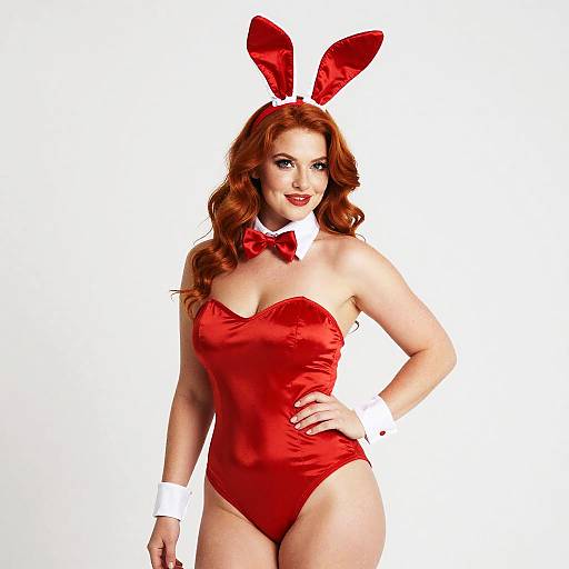 Curvy Woman in Red Bunny Costume