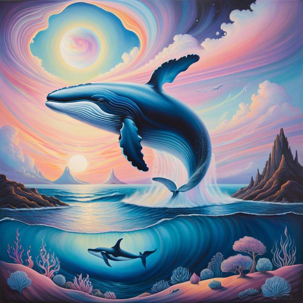 Dreamlike Whale in Surreal Celestial Landscape