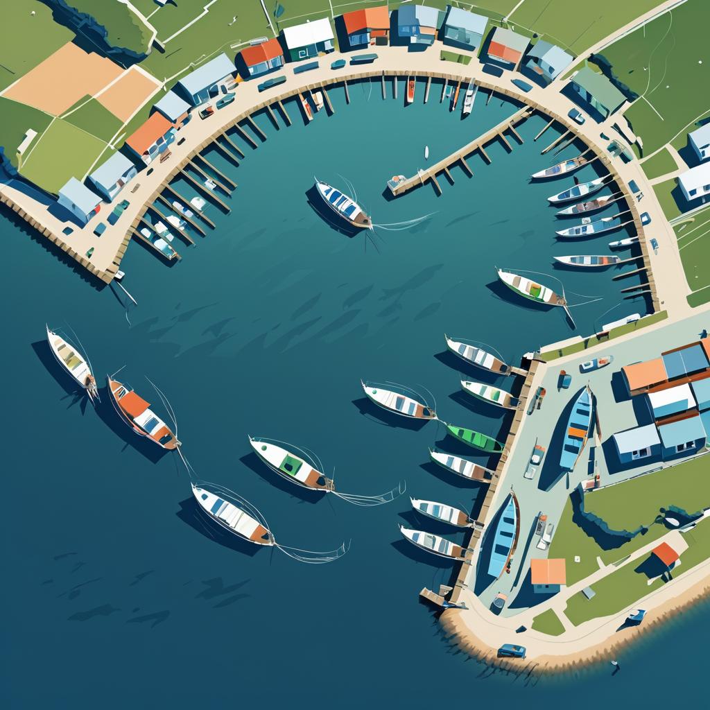 Vector Illustration of Coastal Fishing Harbor