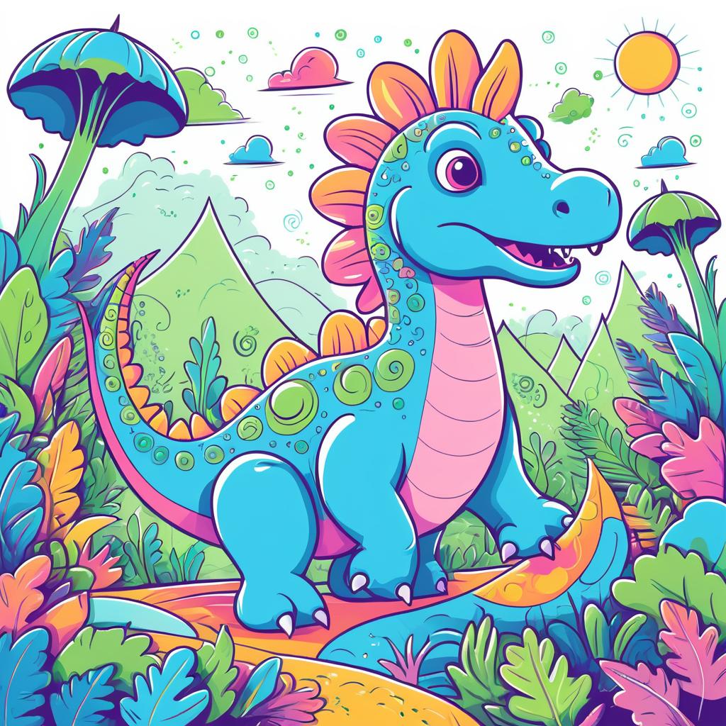 Whimsical Dinosaur Vector Line Art